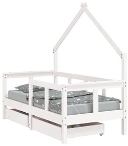834541 vidaXL Cadru de pat copii cu sertare, alb, 70x140 cm, lemn masiv pin