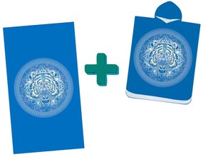 Set de plaja TIGER – prosop 100×180 cm si poncho 80×145 cm, albastru