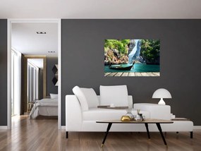 Tablou cu navă lungă pe plajă (90x60 cm)
