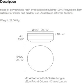 Taburete de exterior / interior design modern premium VELA OTTOMAN 120cm