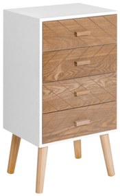 Homcom Cassettiera in Legno 4 Cassetti, Bianco e Legno, 40x30x75cm