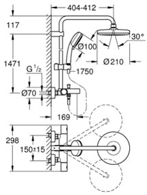 Coloana de dus crom cu baterie termostatata Grohe New Tempesta Cosmopolitan 210