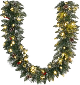 HOMCOM Ghirlandă de Crăciun cu 50 de Lumini LED Albe, Temporizator și Decorațiuni, 180x30x30 cm, Verde | Aosom Romania