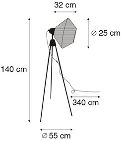 Lampă de podea rustică cu trepied din frânghie - Jenthe