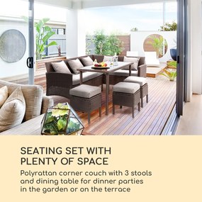 Titania, set de sufragerie, set de grădină, masă și scaune, maro