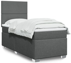 vidaXL Pat box spring cu saltea, gri închis, 90x200 cm, textil