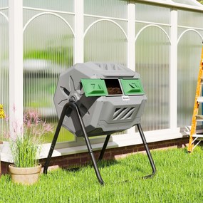 Outsunny Compostor Rotativ cu 2 Secțiuni și 8 Prize de Aerisire din Oțel și PP, 160L, 71x65x96 cm, Gri | Aosom Romania