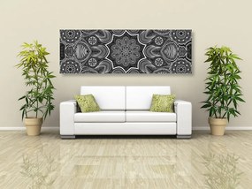 Tablou Mandala indiană cu model floral în design alb-negru