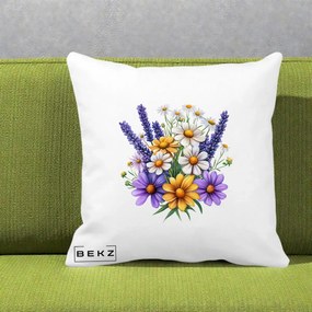 Perna Decorativa Lavanda Musetel si Flori Mov, 40x40 cm, Alba Mata, Husa Detasabila, Perna Inclusa, BEKZ®