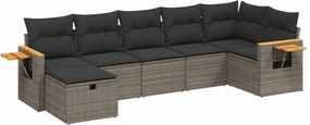 vidaXL Set canapele de grădină, 7 piese, cu perne, gri, poliratan