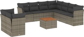 vidaXL Set mobilier de grădină cu perne, 10 piese, gri, poliratan