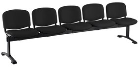 Bancă din piele ISO, 5 locuri - picioare negre, negru
