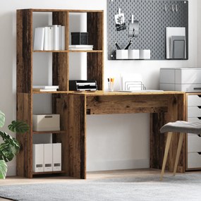 vidaXL Birou cu raft Lemn vechi 138.5 x 55 x 143 cm Lemn compozit