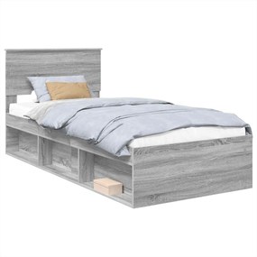 vidaXL Cadru de pat cu headboard Gri Sonoma 100 x 200 cm Lemn compozit