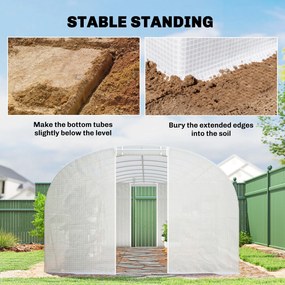 Outsunny Seră tunel de grădină 24 m², seră tunel cu cadru din oțel galvanizat, uși și 2 ferestre mari, alb | Aosom Romania