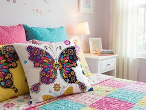 Husa pentru perna din microfibra FLUTURE COLORAT 45x45 cm, alb