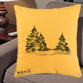 Perna Decorativa Brazi Inzapeziti Acuarela, 40x40 cm, Galben, Husa Detasabila, Perna Inclusa, BEKZ®