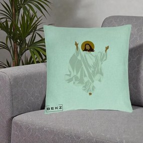 Perna Decorativa Iisus Hristos Invierea Silueta Minimalista, 40x40 cm, Verde Menta, Husa Detasabila, Perna Inclusa, BEKZ®