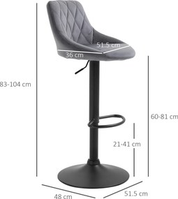 HOMCOM Scaun bar Reglabile in Inaltime cu Spatar, Greutate Suportata 120kg,51.5x48x83-104cm, gri | Aosom Romania