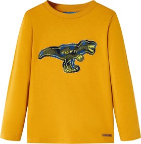 vidaXL Tricou pentru copii cu mâneci lungi, ocru, 128