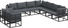 vidaXL Set de canapele pentru grădină cu pernă 9 pcs Negru Aluminiu