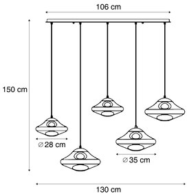 Lampă suspendată de design neagră cu sticlă fumurie cu 5 lumini - Gus