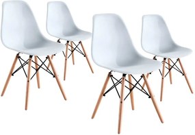 SET 4 SCAUNE ICE ALB,POLIPROPILENA,PICIOARE LEMN
