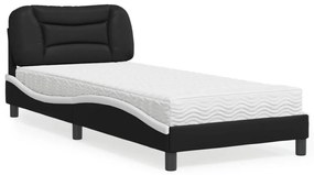 3208694 vidaXL Pat cu saltea, negru și alb, 90x190 cm, piele ecologică