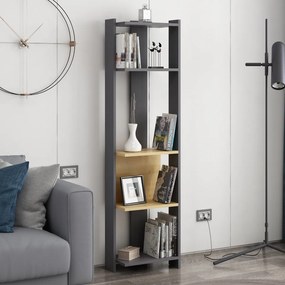 Biblioteca Abis Narrow, PAL Melaminat, Gri Antracit / Stejar