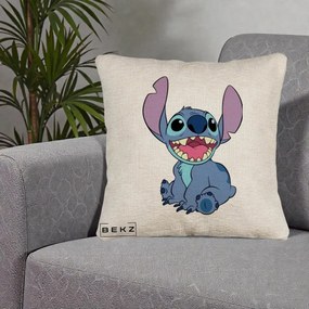 Perna Personalizata Stitch Zambitor, 40x40 cm, Bej Canapea, Husa Detasabila, Perna Inclusa, BEKZ®