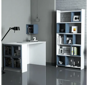 Masă PC cu raft Babar (Alb + albastru). 1088450