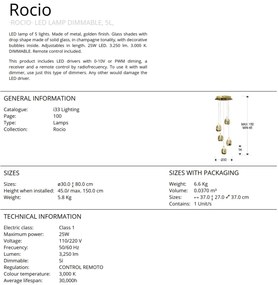 Lustra LED dimabila cu telecomanda ROCIO 5L, auriu SV-783529D