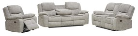 Set cu Recliner Arcadia, Canapea 3L - 226x98x104  cm, Canapea 2L - 190x98x104 cm, Fotoliu -  109x98x104 cm, Stofa, Crem