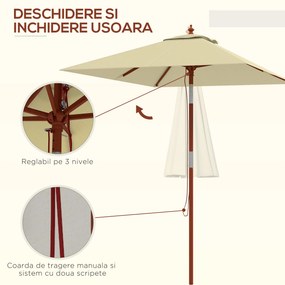 Outsunny Umbrelă de Grădină Înclinabilă cu Sistem cu Șnur și Orificiu de Ventilație, 200x150x235 cm, Bej | Aosom Romania