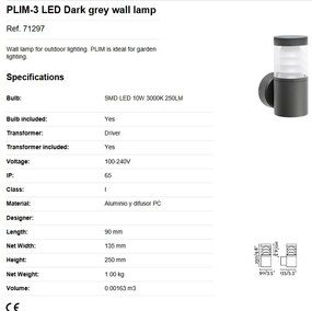 Aplica LED de perete exterior design modern IP65 PLIM-3