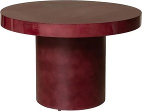Masă dining rotundă din metal, vișiniu, 4–5 locuri, cu picior central cilindric, margine lăcuită, 77 x 120 cm, „Amarante”