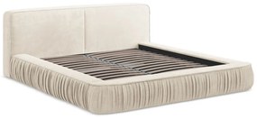 Pat dublu tapițat crem cu spațiu de depozitare cu grilă 160x200 cm Keoni - Makamii