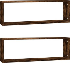 vidaXL Rafturi de perete cub, 2 buc. stejar fumuriu 80x15x26,5 cm lemn