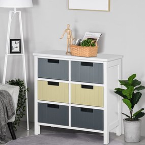 HOMCOM Comodă de Lemn cu 6 Sertare, Coadă Auxiliară de Depozitare cu Picioare Ridicate, Stil Modern pentru Dormitor Sufragerie Baie 62x28x58 cm Multicolor | Aosom Romania