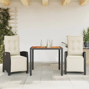 3212900 vidaXL Set mobilier de grădină cu perne, 3 piese, negru, poliratan