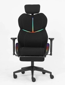 LUMINA X-Motion Pro – Scaun Gaming & Office Premium cu LED RGB și Suport pentru Picioare – Confort Inteligent și Design Spectaculos, Textil, Negru