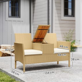Outsunny Canapea Rattan Extensibilă, Depozitare Kaki | Aosom Romania