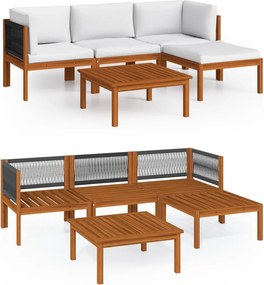 vidaXL Set fotoliu de grădină cu 5 piese, lemn de acacia crem și frânghie