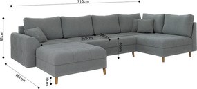 Colțar gri cu tapițerie din țesătură bouclé (colț stânga /în formă de "U") Ariella – Ropez