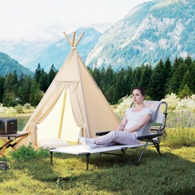 Outsunny Șezlong de grădină pliabil, spătar reglabil pe 4 niveluri, orificiu pentru lectură și suport pentru cap 72 x 194 x 89 cm crem | Aosom Romania