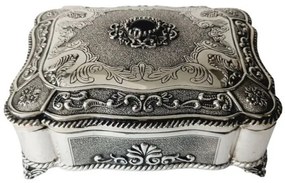 Caseta bijuterii argintata cu piatra onix pe capac 19x15x8cm