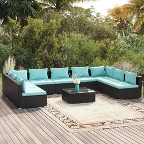 3101913 vidaXL Set mobilier de grădină cu perne, 10 piese, negru, poliratan