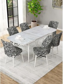 Set masa extensibila cu 6 scaune tapitate Homs ,masa m bej,zebra 250-30600,170 x 80 cm