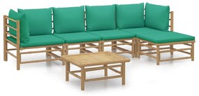 3155148 vidaXL Set mobilier de grădină cu perne verzi, 6 piese, bambus