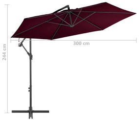 Umbrela suspendata cu stalp de aluminiu, rosu bordo, 300 cm